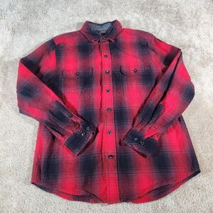 Woolrich Mens Medium Red Plaid Flannel Long Sleeve Button Front Pocket Shirt 258